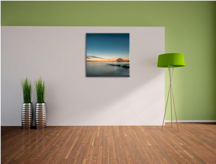Pixxprint Timmendorfer Strand bei Sonnenuntergang, Format: 70x70 auf Leinwand, 70x70