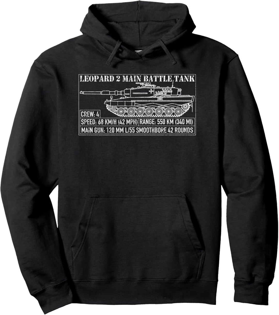 Leopard 2 Deutscher Hauptschlacht Tank Blueprint Stats Pullover Hoodie