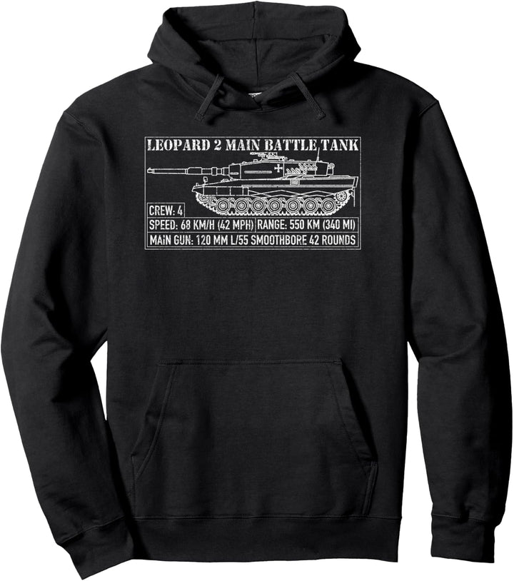 Leopard 2 Deutscher Hauptschlacht Tank Blueprint Stats Pullover Hoodie