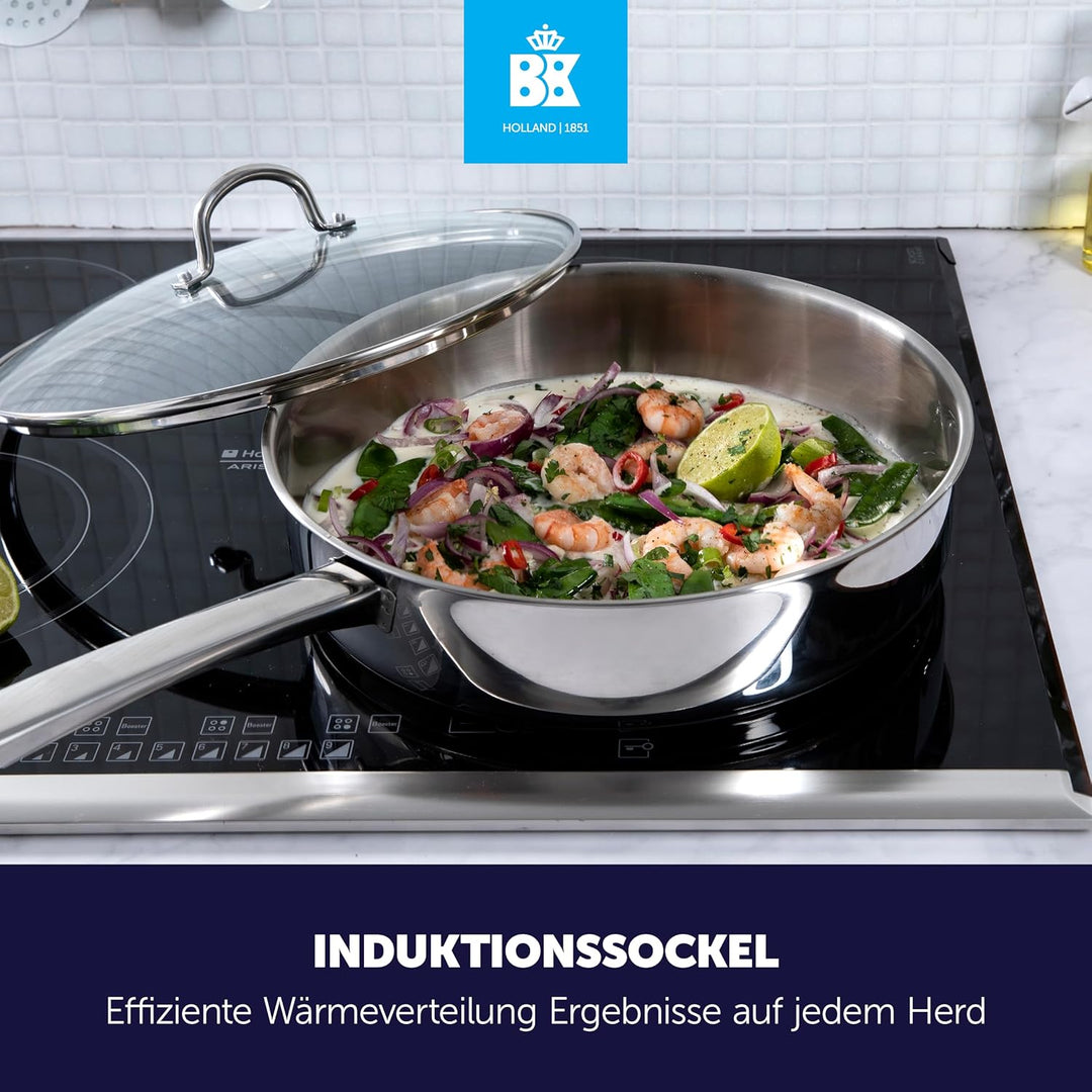 BK Bright 18/10 Edelstahl Schmorpfanne Ø 28 cm Mit Deckel,Hoher Rand, Professionelles Kochen, Unbesc