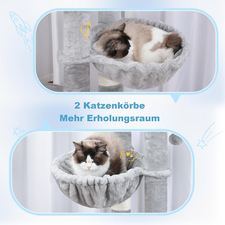 Hey-brother Kratzbaum, Katzenbaum für Grosskatze und Maine-Coon-Katzen, mehrstöckiger Stabil Katzenk