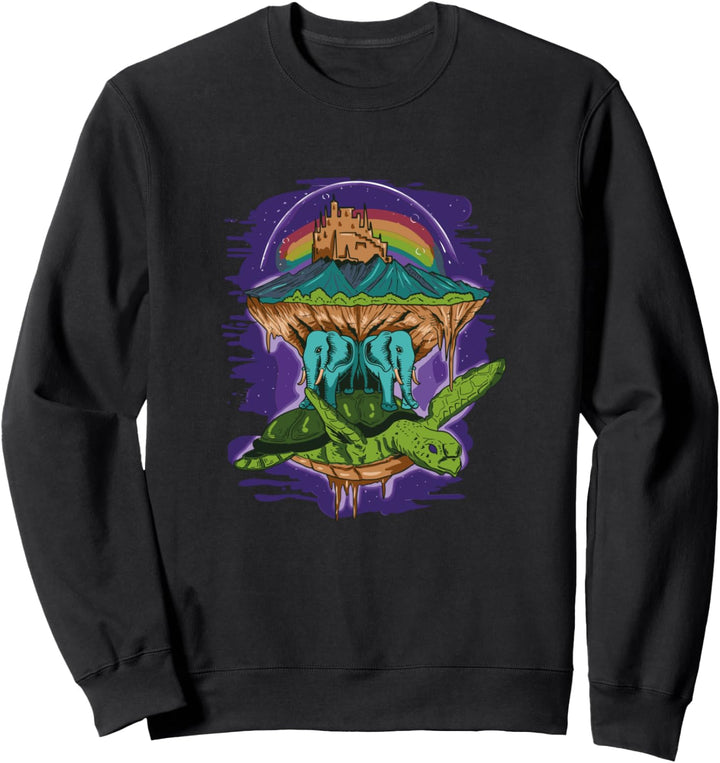 Flache Erde Schildkröte Elefanten Sweatshirt