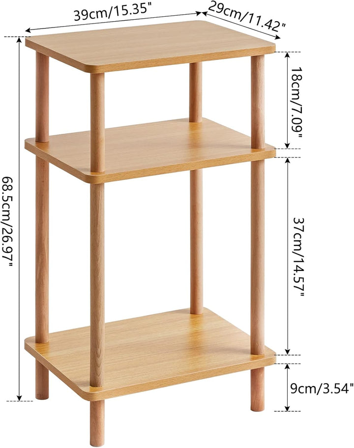 IBUYKE Holz Beistelltisch, Nachttische mit 3 Ebenen, 39x29x68.5cm, Couchtisch, Sofatisch, für Schlaf