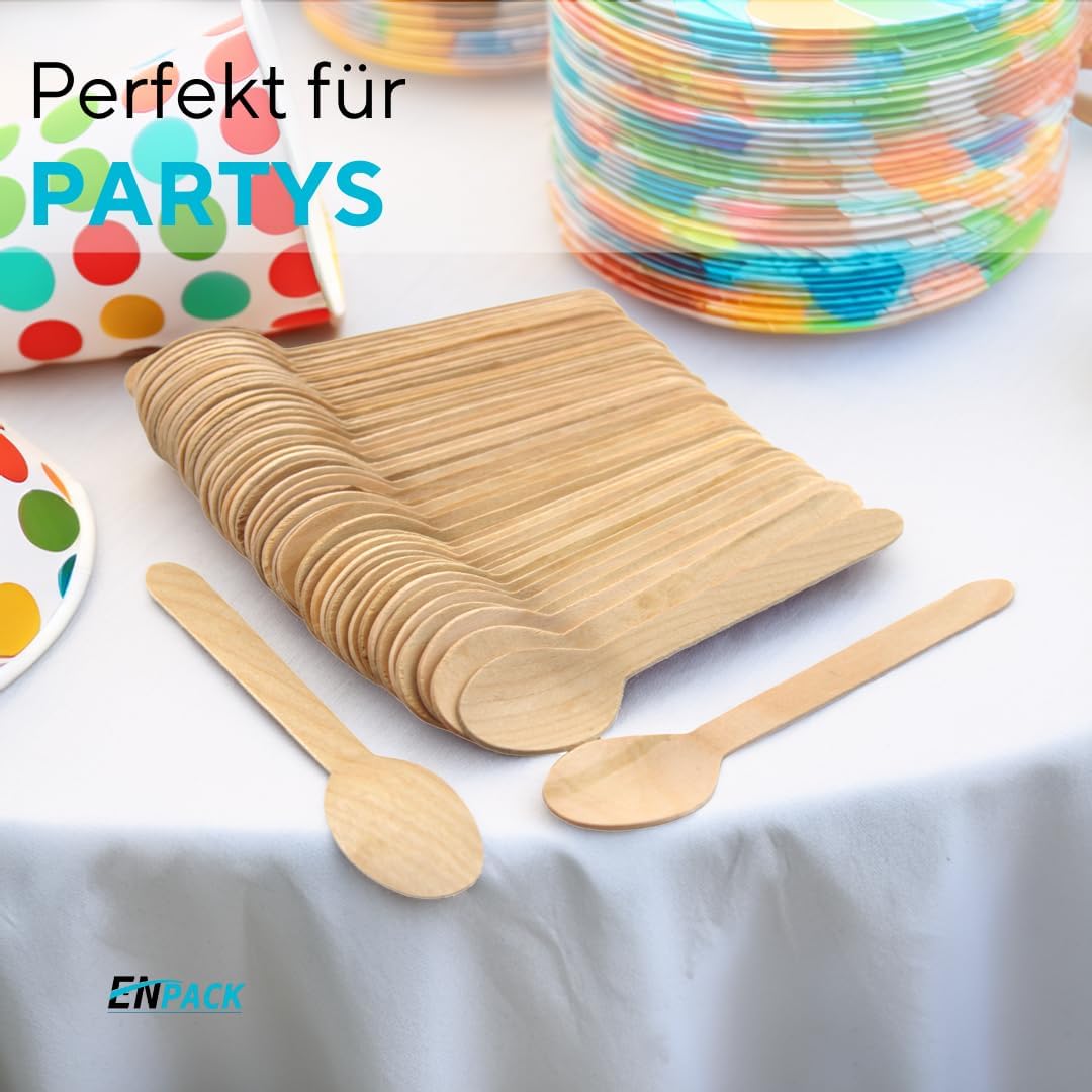 Enpack Holzlöffel 1000 Stück - Einwegbesteck Löffel 160mm - 100% umweltfreundliches Holzbesteck Einw