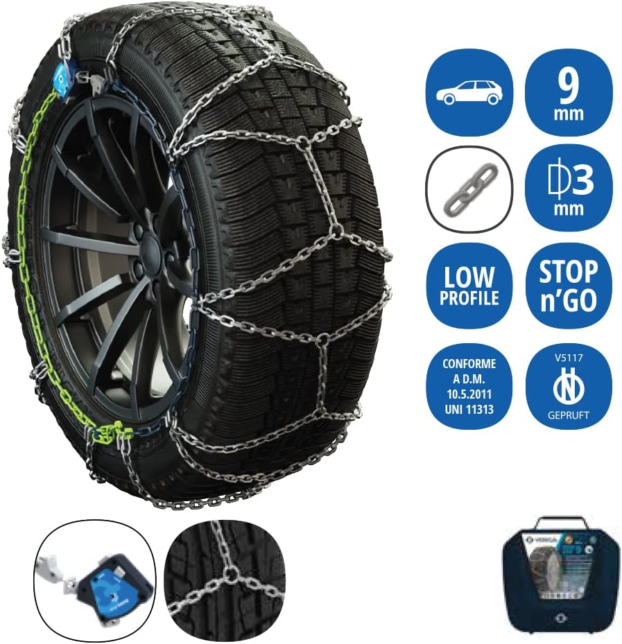Veriga SG9-090 STOP&GO CAR 9mm Schneeketten Satz (1 Paar= 2 Stück) automatische Spannung für PKW 430