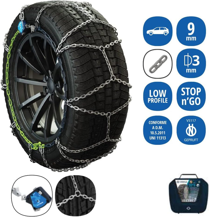 Veriga SG9-090 STOP&GO CAR 9mm Schneeketten Satz (1 Paar= 2 Stück) automatische Spannung für PKW 430