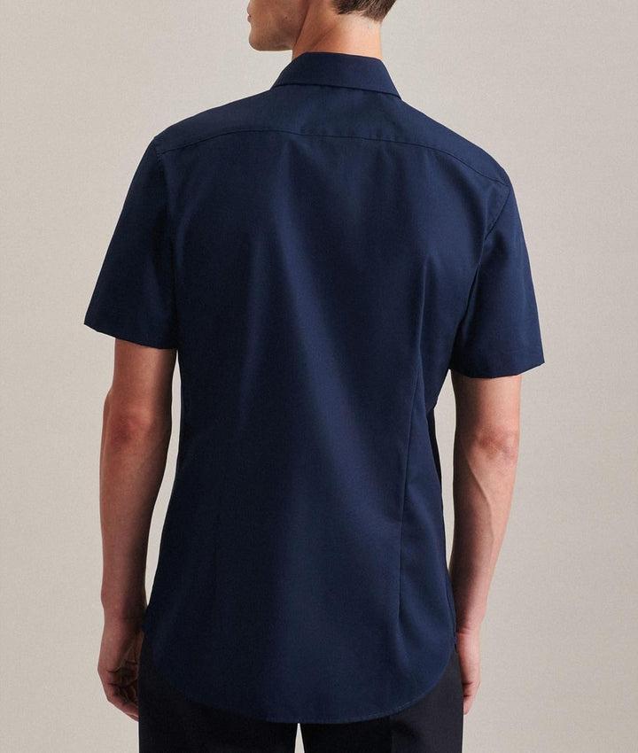 Seidensticker Herren Slim Bügelfrei Kent Kurzarm Stretch Businesshemd, Dunkelblau