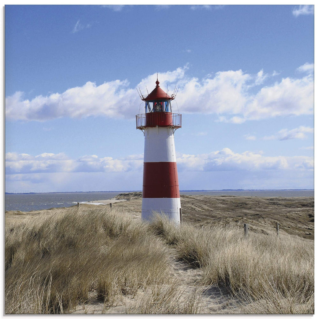 ARTland Glasbilder Wandbild Glas Bild einteilig 50x50 cm Quadratisch Strand Meer Nordsee Leuchtturm