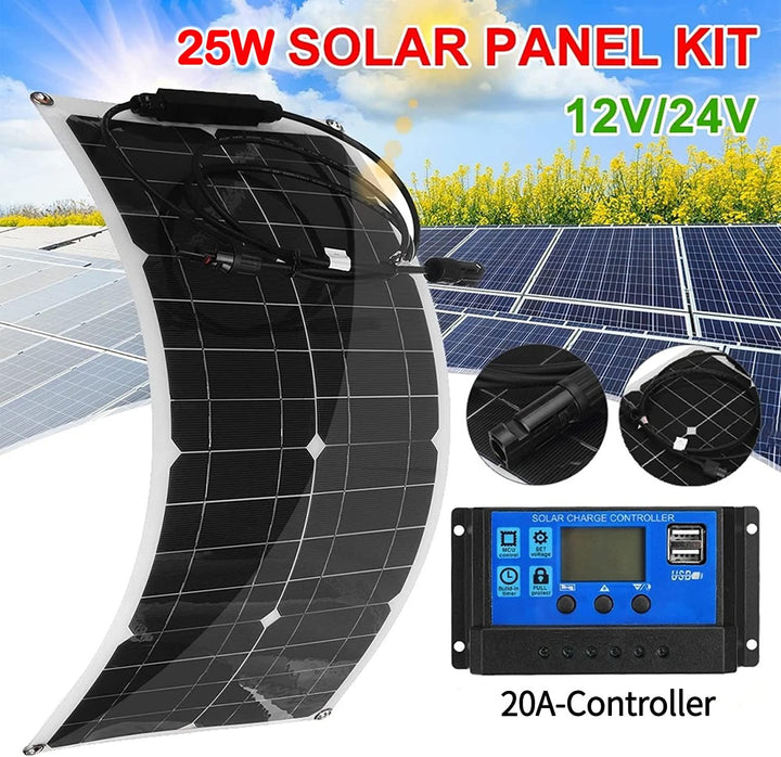 25 Watt 12 Volt flexibles monokristallines Solarpanel für Wohnmobile Camper Van Boote und mehr (1 ×2