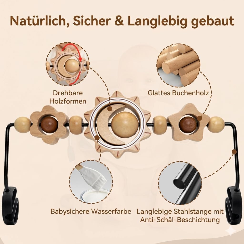 Spielzeug für Babywippe, kompatibel mit Baby Björn Bouncer Balance Soft & Bliss, drehbare Holzspielz