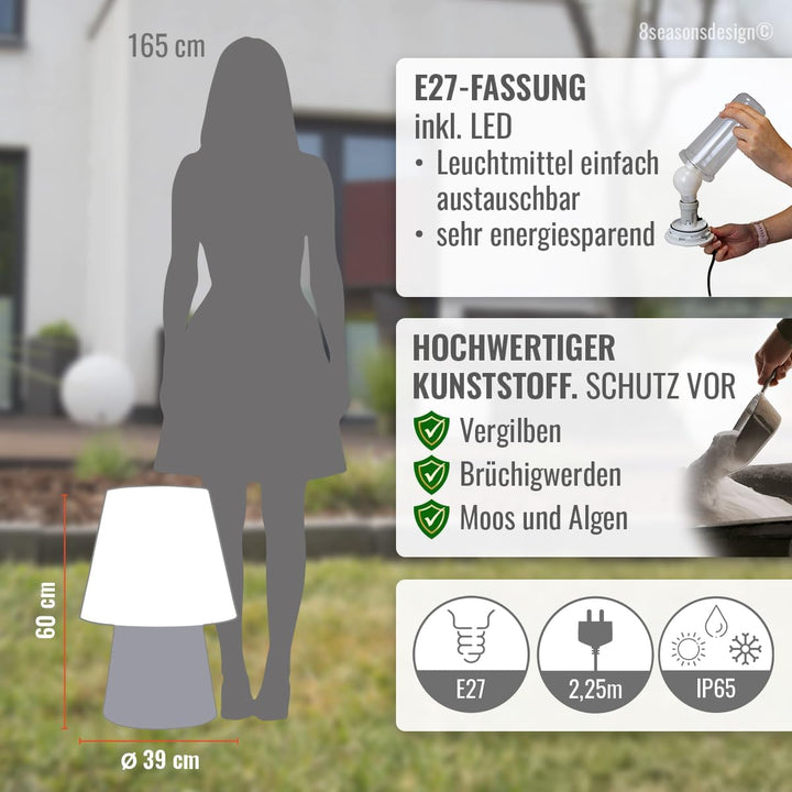 Light Life Leuchtobjekt Lampe "Grey" 60 cm (Solar) Indoor & Outdoor Grau, Grau