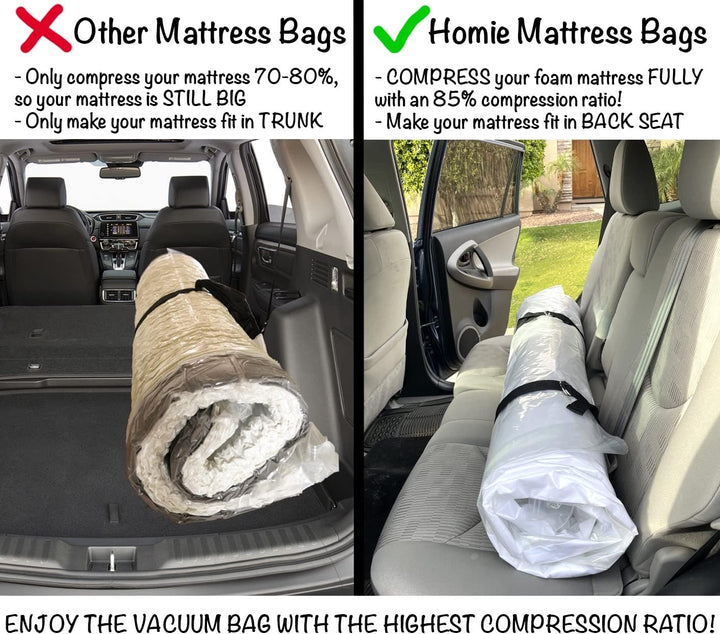 Homie Matratzen-Vakuumbeutel, verschliessbarer Beutel für Memory Foam- oder Federkernmatratzen, Komp