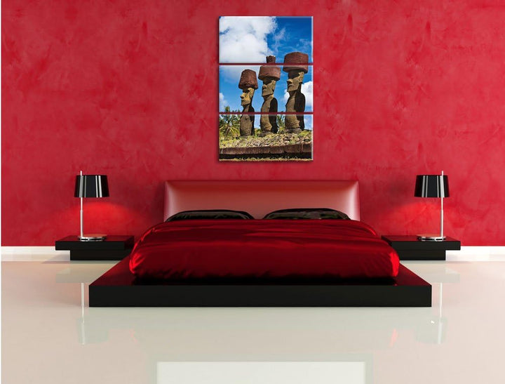 Pixxprint Moai Statuen auf den Osterinseln als Leinwandbild/Grösse: 3 Teilig (120x80) cm/Wandbild/Ku