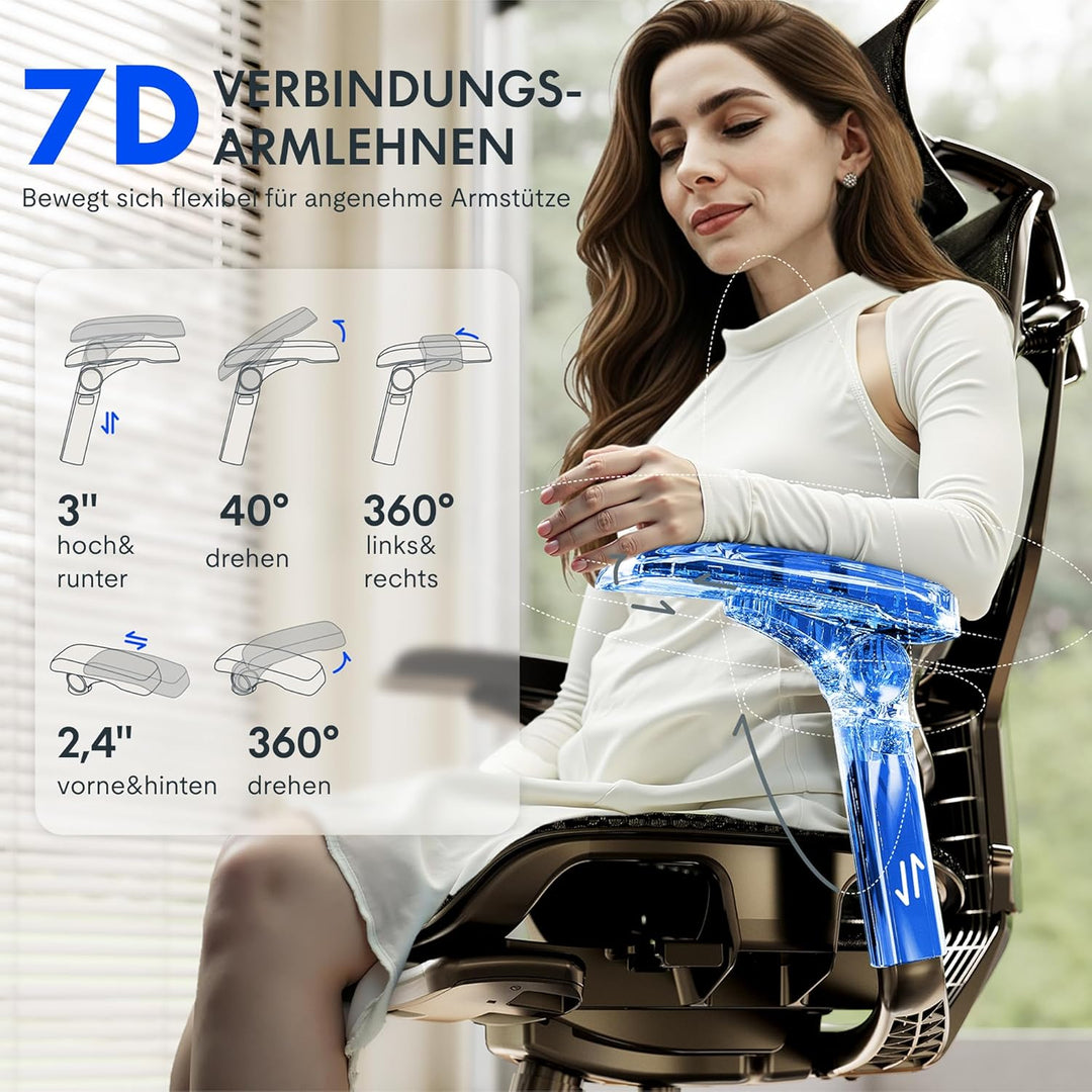 FLEXISPOT ErgoX Pro Ergonomischer Bürostuhl mit 12-stufiger Höhenverstellung, 7D-Armlehnen, 5D-Lende