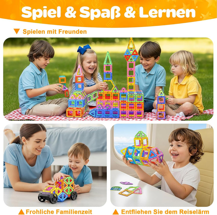 Magnetische Bausteine 136 Teile, Magnetspiel STEM Magnetbausteine, Montessori Spielzeug ab 3 Jahre,