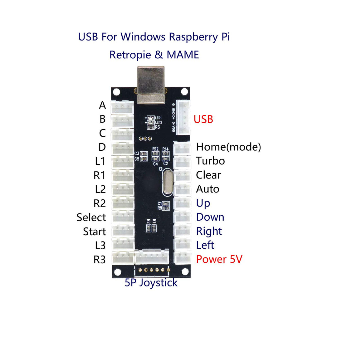 SJ@JX 2-Player LED USB Encoder zu Arcade Joystick und LED Arcade Tasten für PC, MAME und Retro Pie s