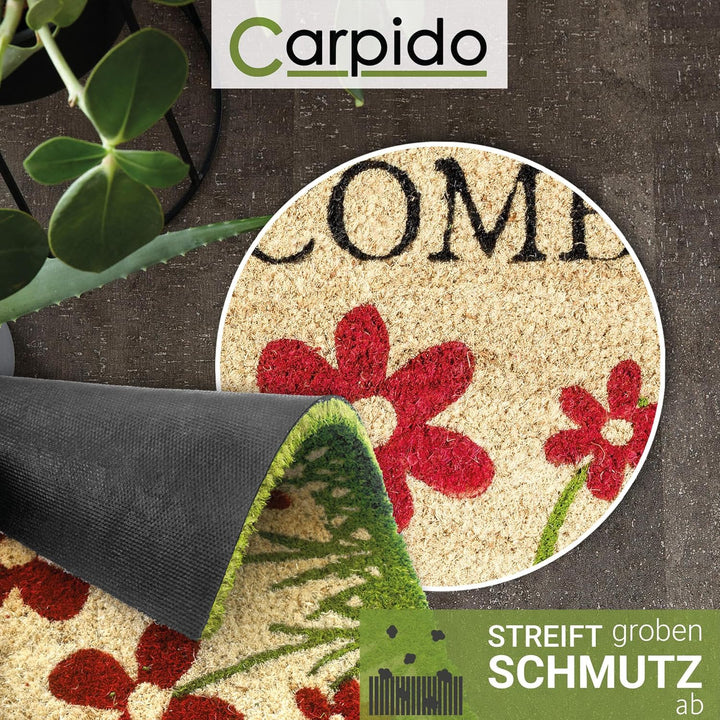 Fussmatte Kokos Blumenwiese Natur – Türmatte 40x60 cm – antibakterielle Eingangsmatte – Kokosmatte m