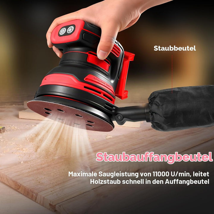 Akku-Exzenterschleifer kompatibel mit Milwaukee M18 18V Akku, 125mm Schleifteller, 11000 U/min Bürst