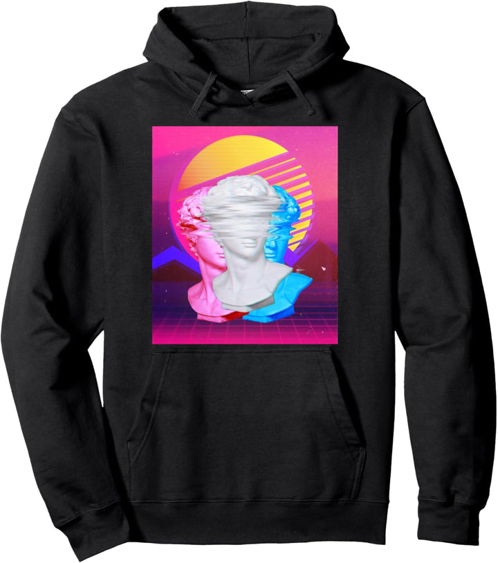 80er Jahre Grid Sunset mit Retrowave Synthwave Glitch Statue Pullover Hoodie