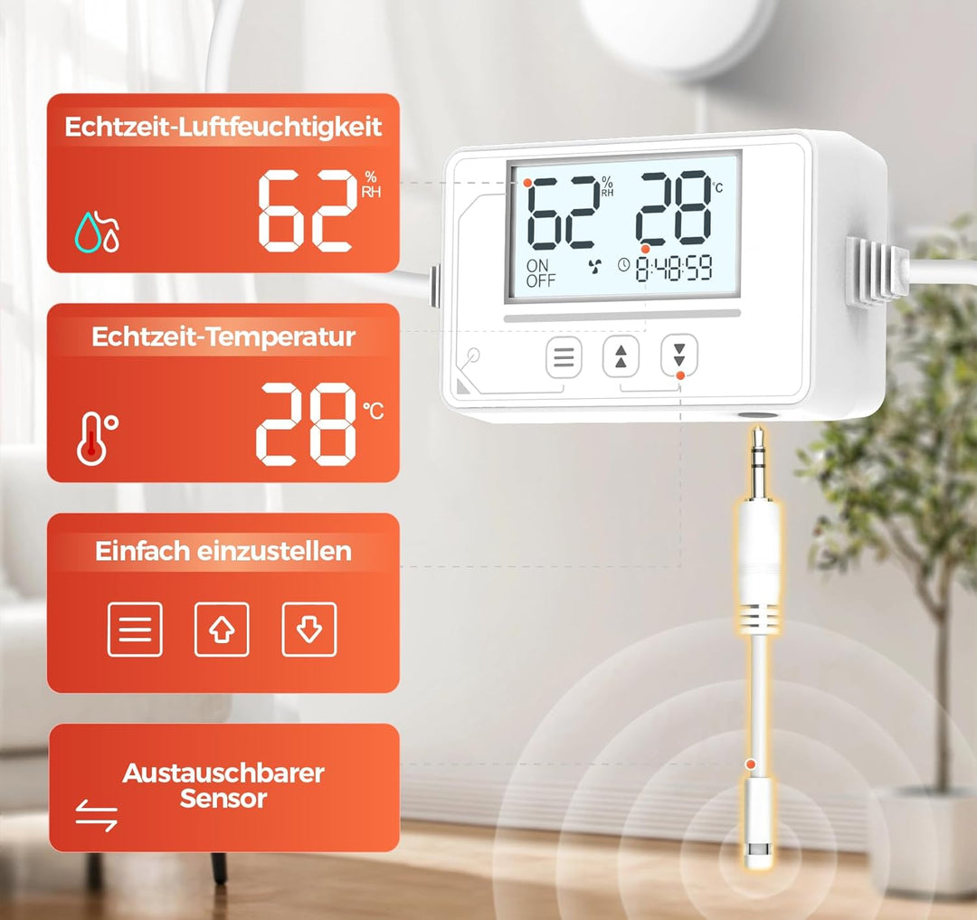 Badlüfter mit Feuchtigkeitssensor Temperatursensor Timer - 3 Stufen Bad Lüfter 100mm - Automatischer