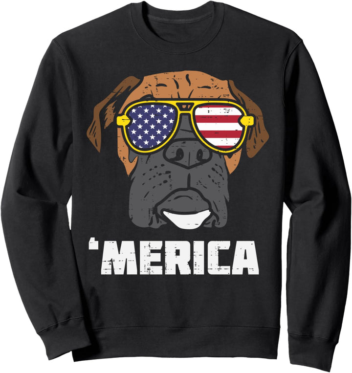 Boxer Merica Sunglasses American USA 4th Of July Fourth Dog Sweatshirt