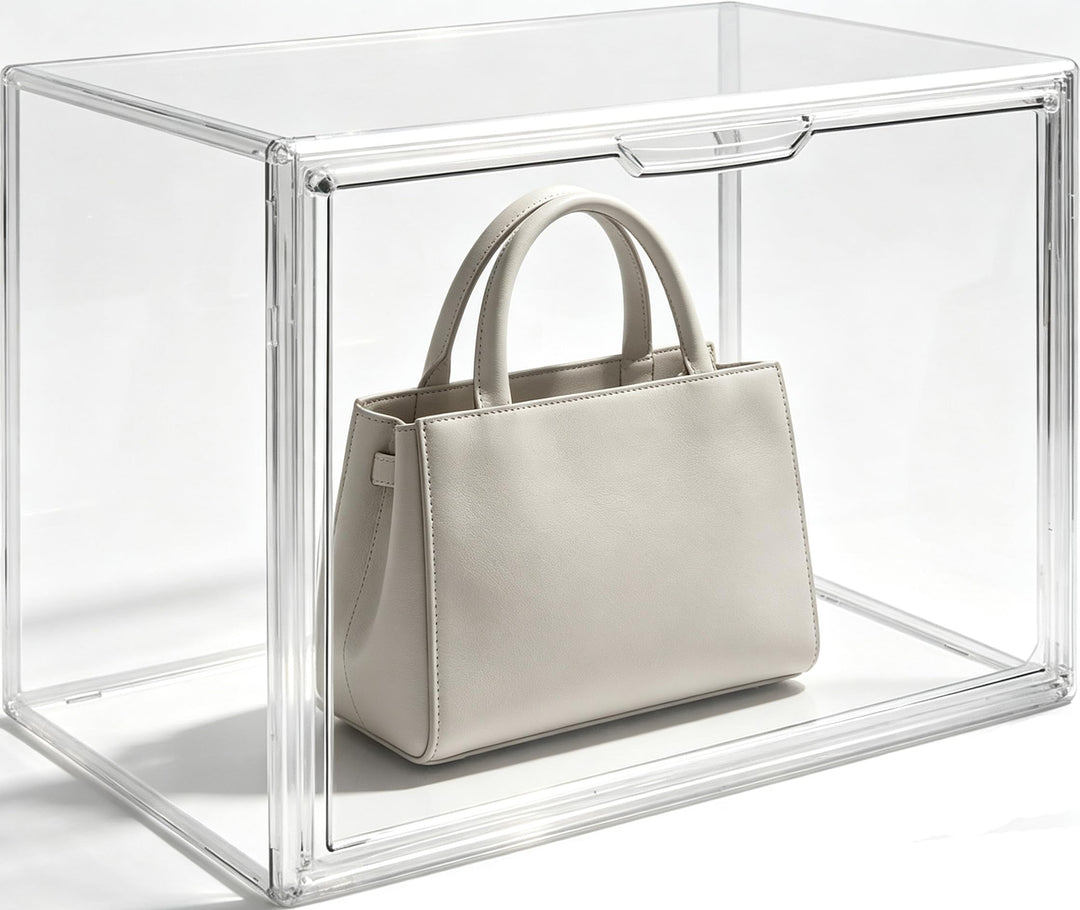 Handtaschen Organizer Kunststoff, 36x22x27cm Vitrine Schaukasten Transparent, Stapelbare Aufbewahrun