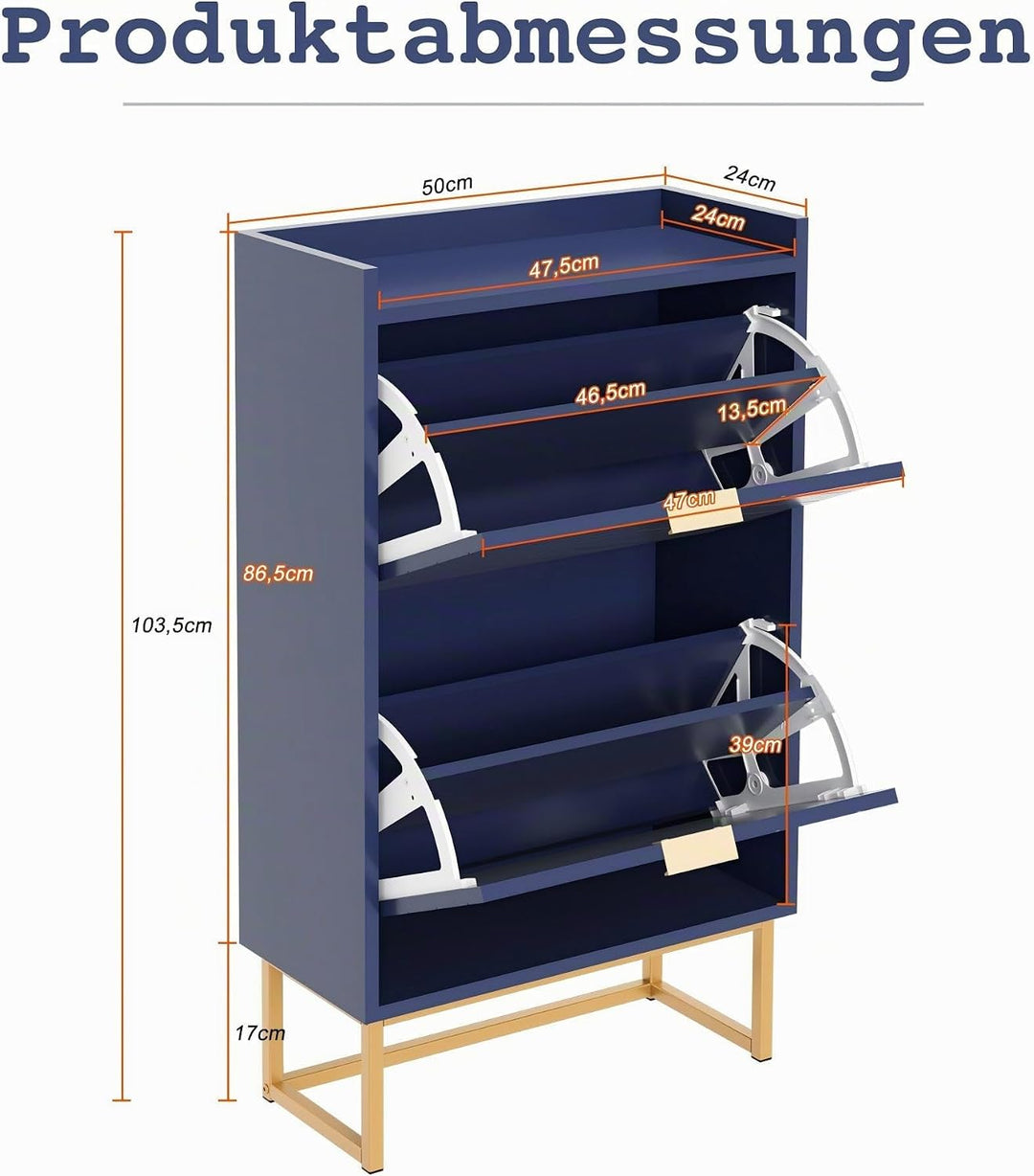UEV Schuhschrank mit 2 Klappen Schmal, Schuhkipper für Flur Wohnzimmer, Schuhkommode mit Kippschutz,