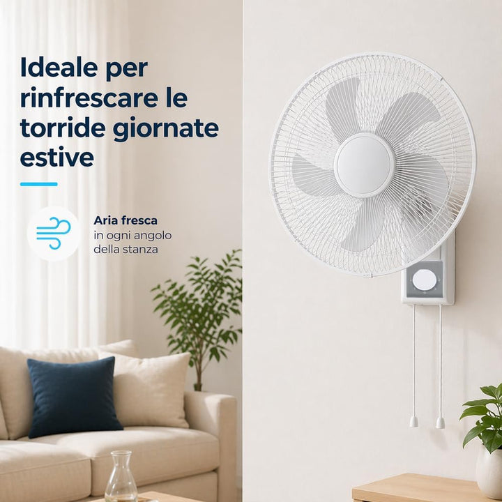 BAKAJI Wandventilator mit Gitter 43 cm, 5 Flügel, 3 wählbare Geschwindigkeitsstufen, 65 Watt Leistun