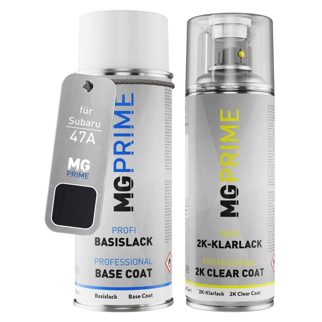 MG PRIME Autolack 2K Spraydosen Set für Subaru 47A Black Mica/Lavaschwarz Basislack 2 Komponenten Kl
