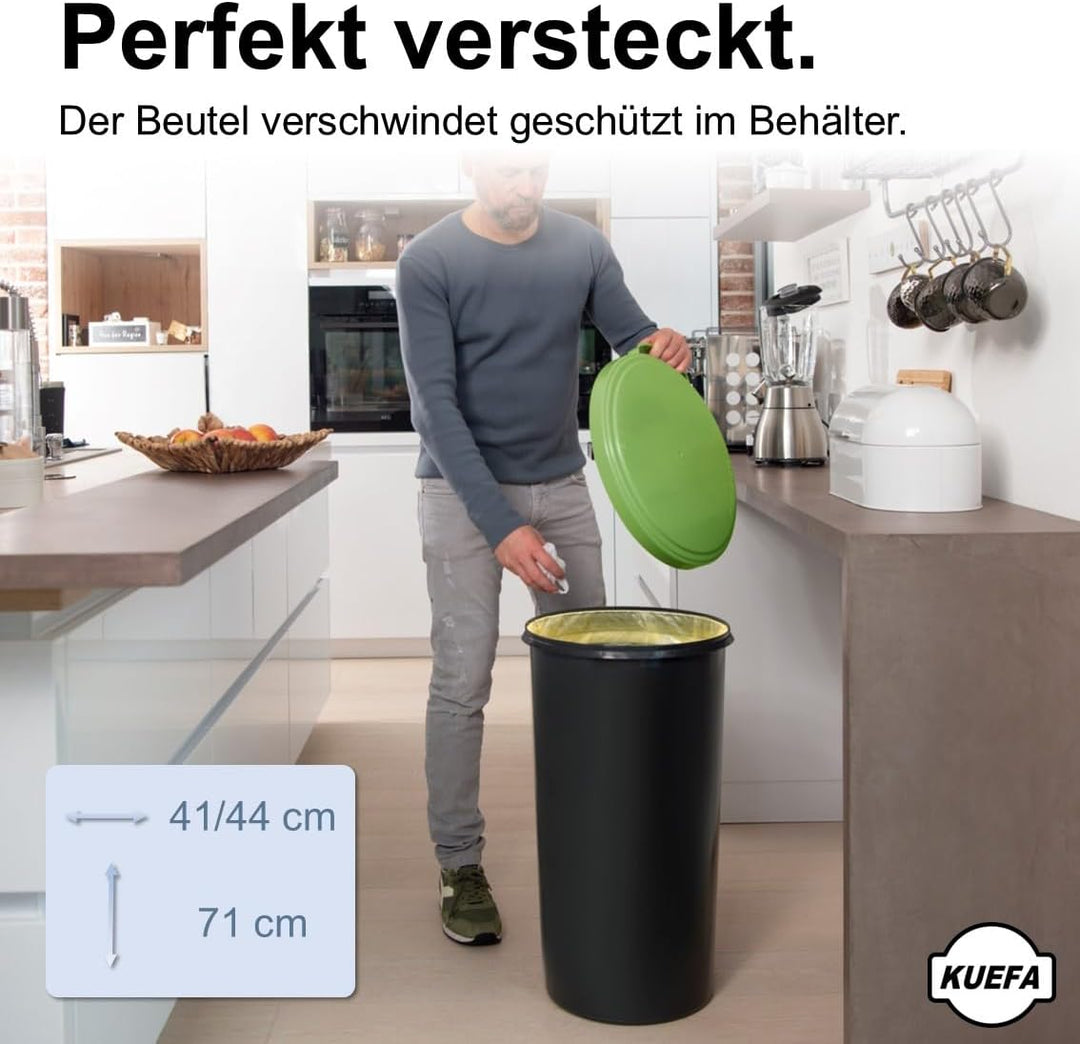 KUEFA 60L Müllsackständer mit flachem Deckel - Gelber Sack Mülleimer (Hellgrün), Hellgrün