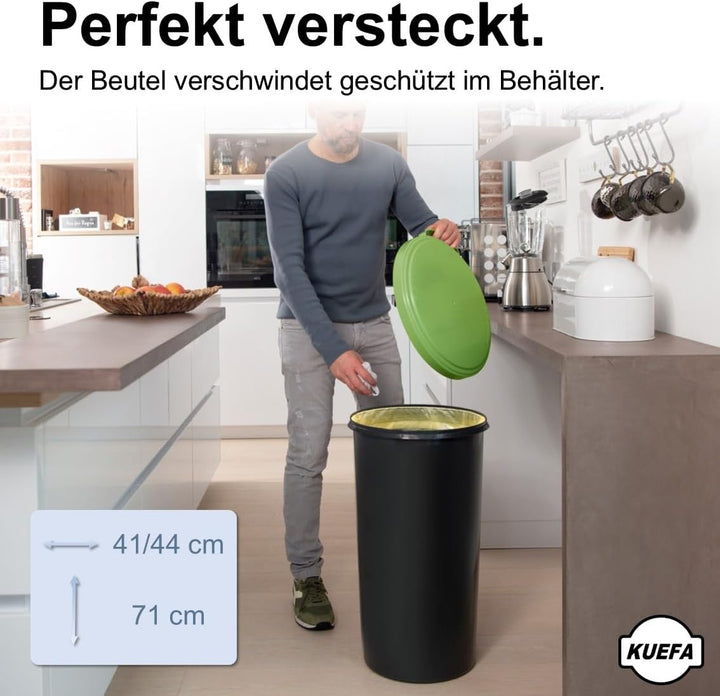 KUEFA 60L Müllsackständer mit flachem Deckel - Gelber Sack Mülleimer (Hellgrün), Hellgrün
