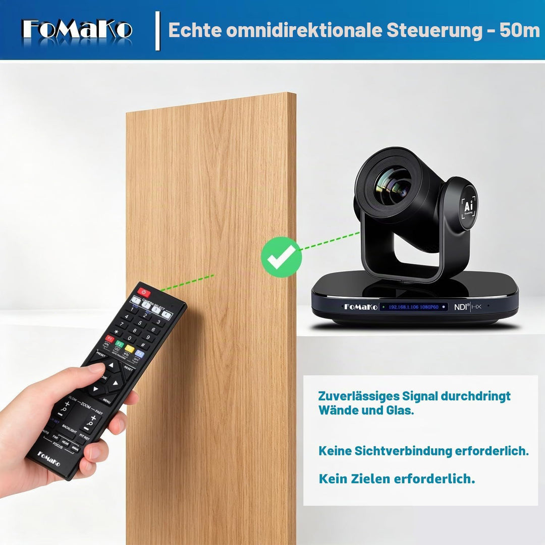 FoMaKo 12G-SDI 4K 60FPS NDI PTZ Kamera, 20X optischer Zoom, 4KP60 AI Auto-Tracking Gen 3, 1/1.8 UHD