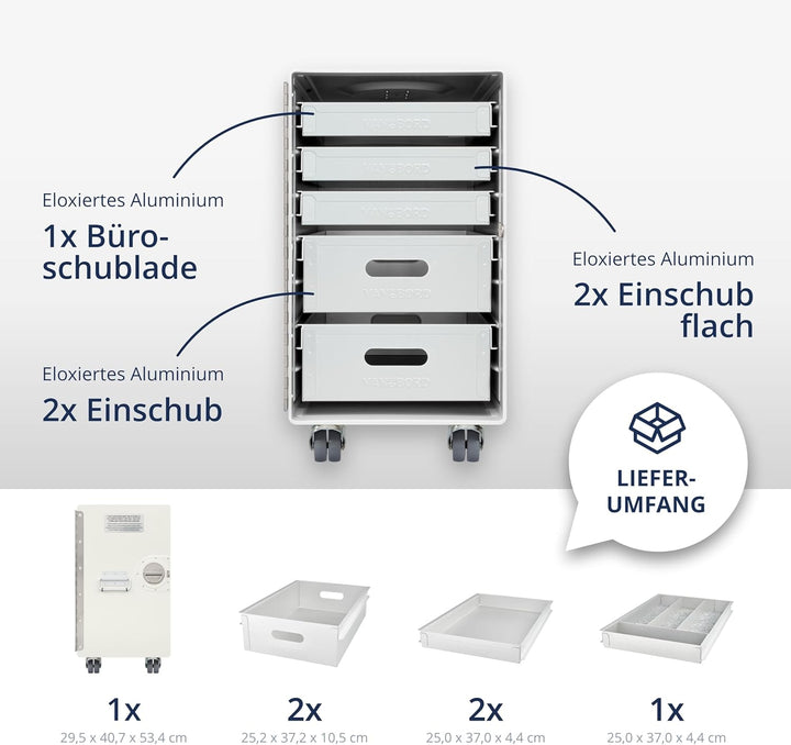 VanDeBord Rollcontainer mit Schubladen, mobiler Aktenschrank, Metallschrank, Schubladenschrank Küche