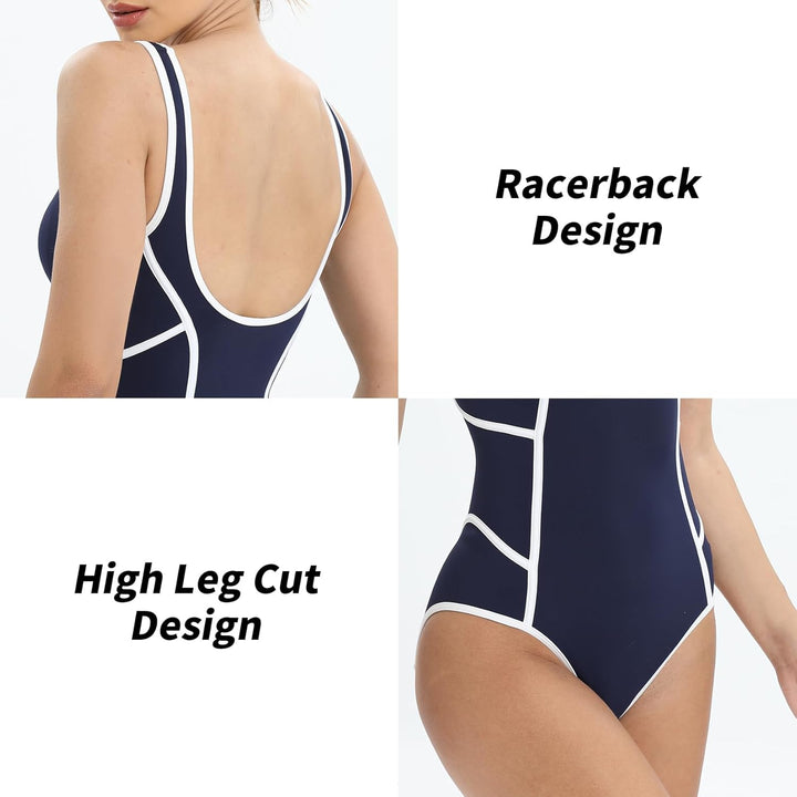 Veranobreeze Damen Sport Badeanzug Racerback Schwarz Sport Bademode 40 Blau, 40 Blau