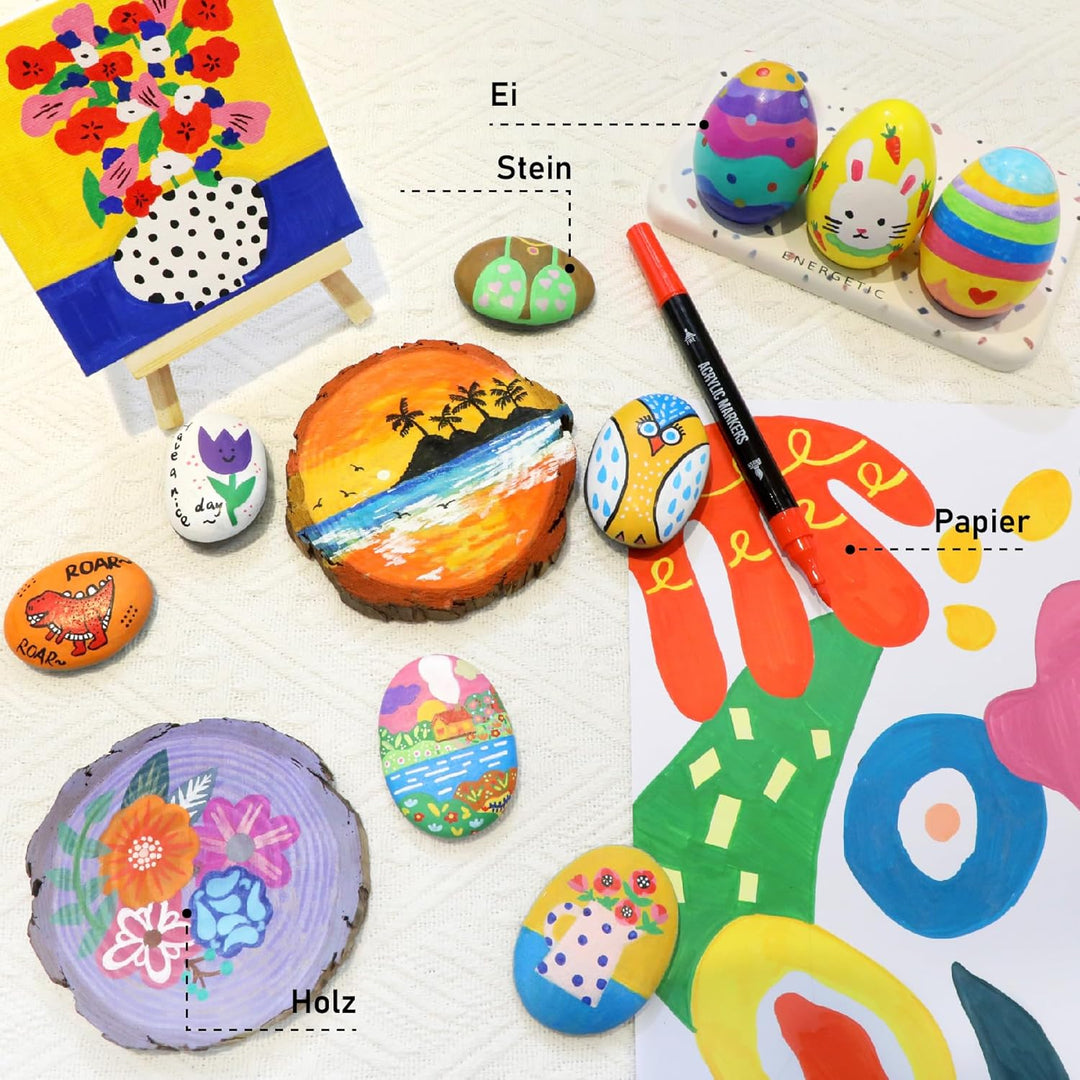 Pamaker 120 Farben Acrylstifte Set – Doppelseitige Spitzen, Multimarker für Steine, Holz, Stoff, Lei