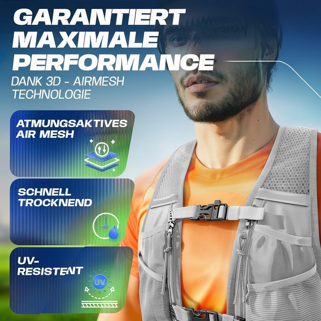 SASMO® Laufweste Damen &amp; Herren 5L / 2L | Running Vest - Ultraleicht &amp; atmungsaktiv| Laufrucksack Da