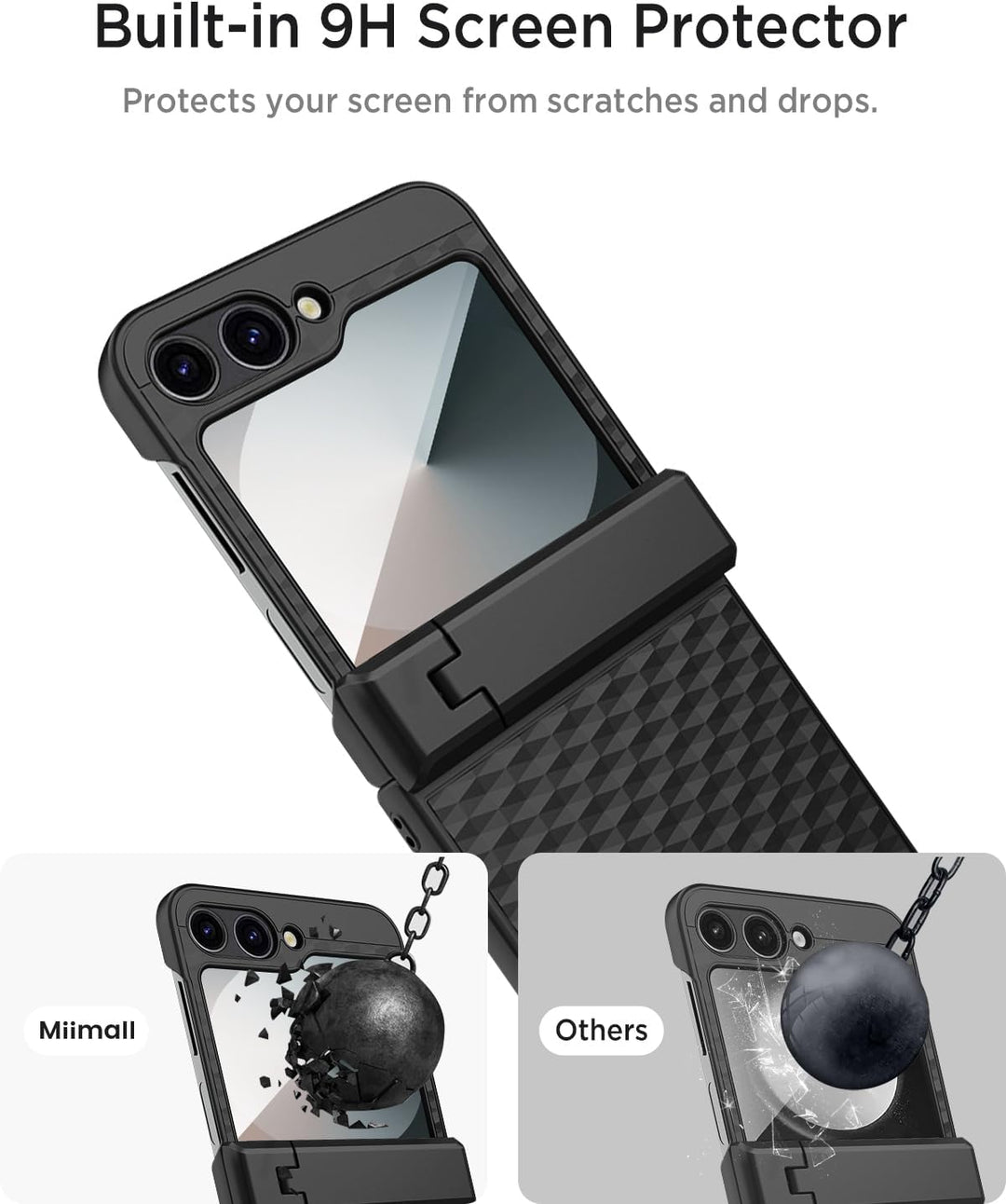 Miimall Kompatibel mit Samsung Galaxy Z Flip 6/7 FE Hülle mit Scharnierschutz+Ständer, [Eingebauter