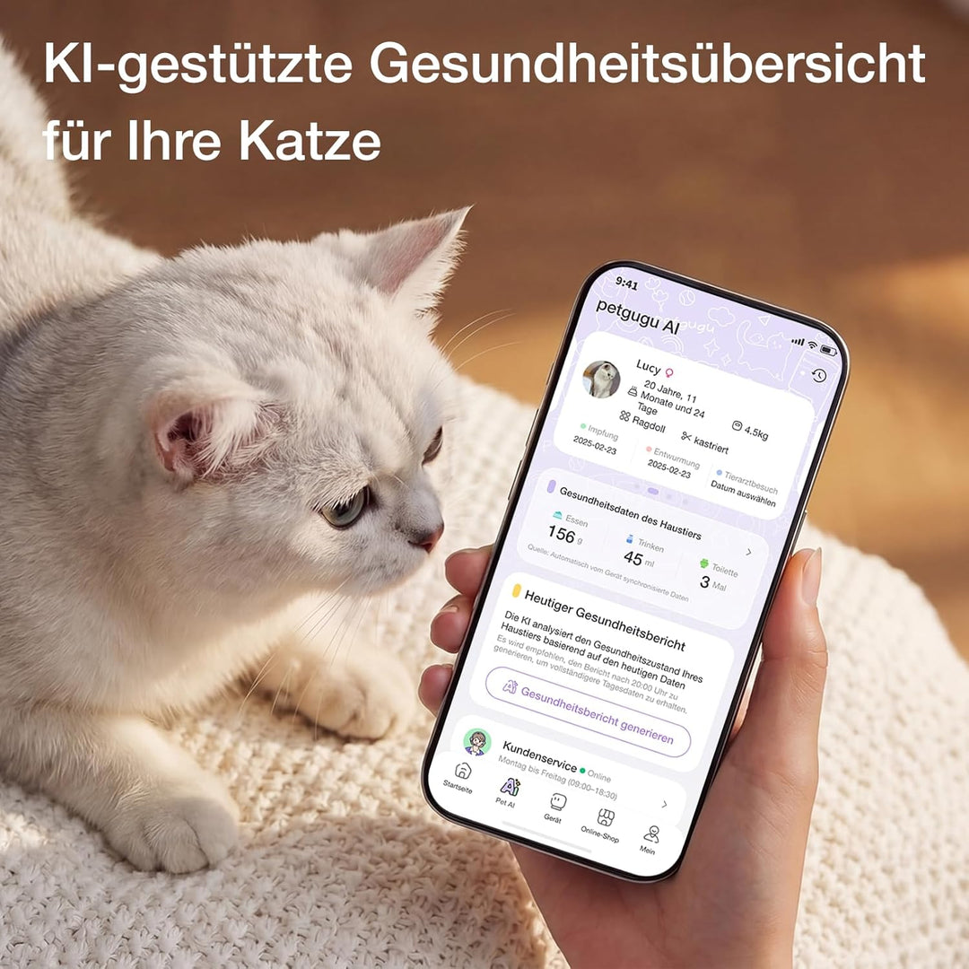 PETGUGU Katzenbrunnen mit App Steuerung inkl. 3 Ersatzfilter, 8-Schicht-Filtration Trinkbrunnen für