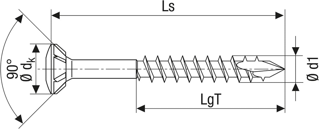SPAX Fassadenschraube aus Edelstahl rostfrei A2, 5,0 x 90 mm, 100 Stück, T-STAR plus, Linsensenkkopf
