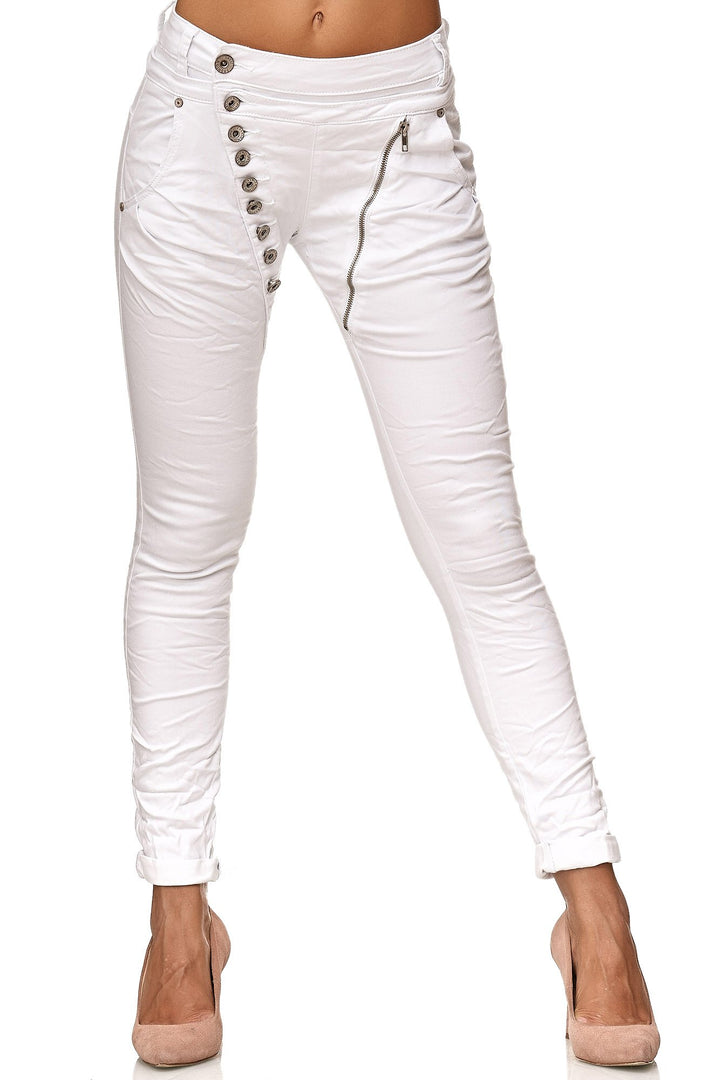 Elara Damen Jeans Boyfriend Knopfleiste Chunkyrayan 46 Slim Weiss London, 46 Slim Weiss London
