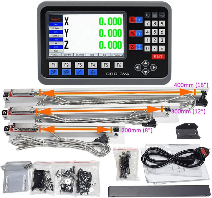 3 Achsen Digitalanzeige-kit mit Linear Massstab Glasmassstab 200m+300mm+400mm Linearmassstab, DRO 3