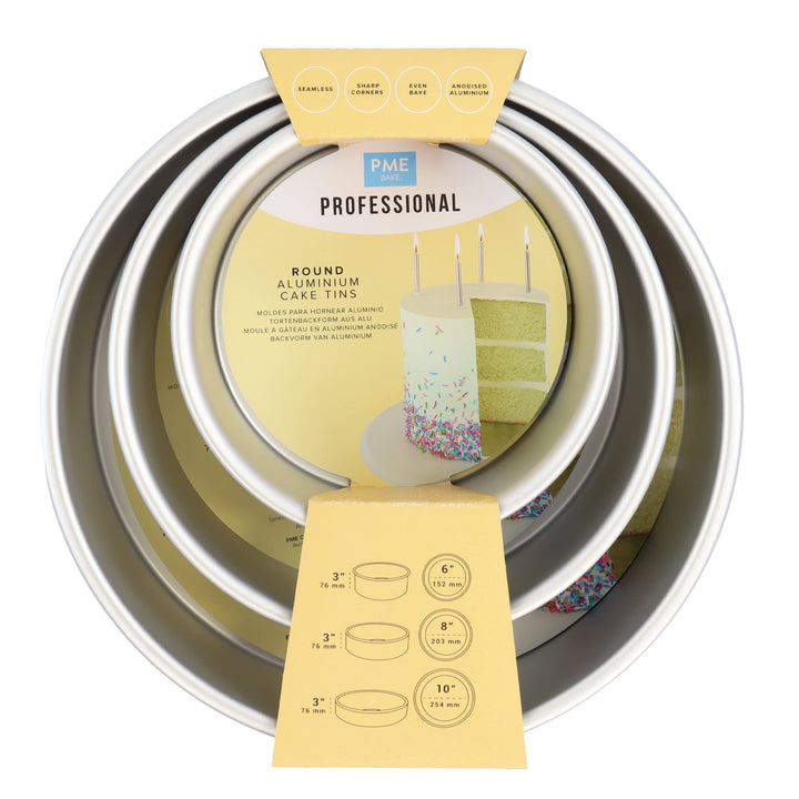 PME - Runde Kuchenformen 15, 20, 25 cm x 7,5 cm tief, 3er-Satz, RNDB68103, Silber