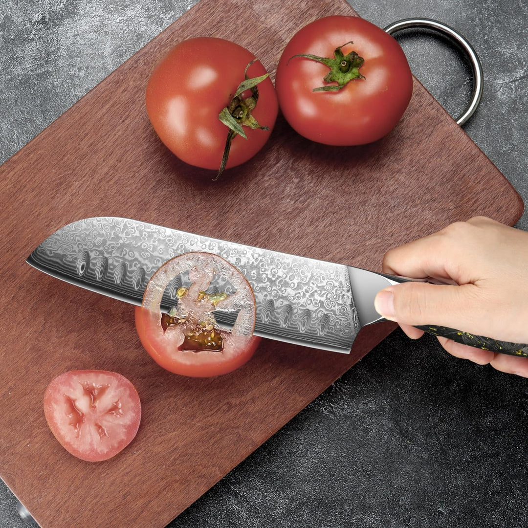 Home Safety Santoku Messer Damast - Damastmesser Profi Kochmesser I extra Scharfes 17.8cm Klinge aus