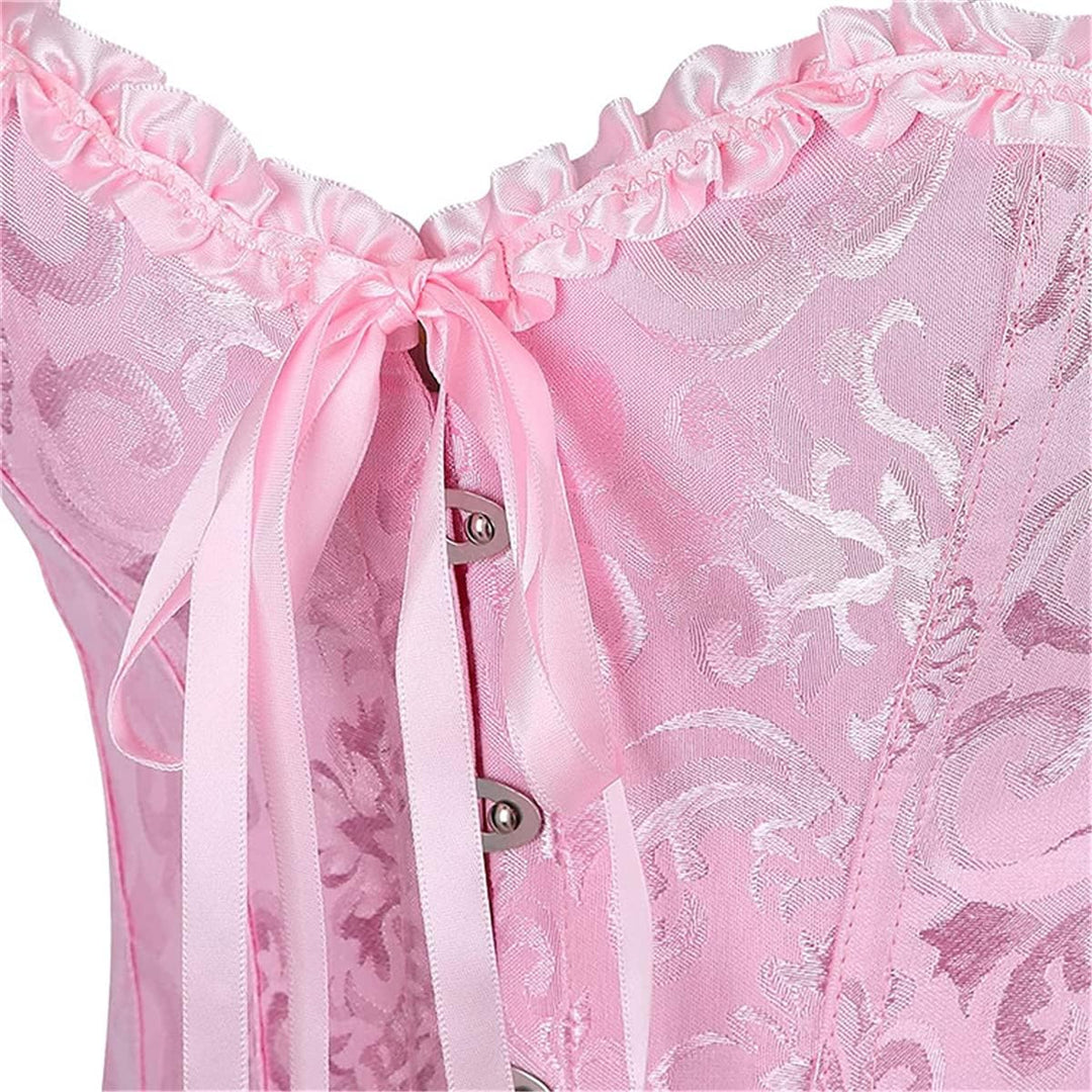 Damen Korsett Bauchweg Vollbrust Corsage Top Gothic Burlesque Schnüren Bustier Rosa M, Rosa M