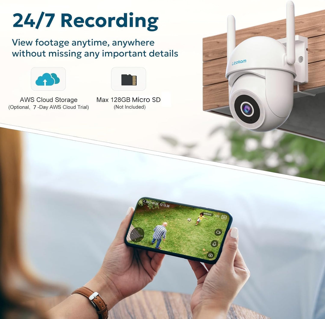 litokam Überwachungskamera Aussen 2.5K, 4MP WLAN Outdoor Kamera mit bewegungsmelder, 360 Grad Kamera