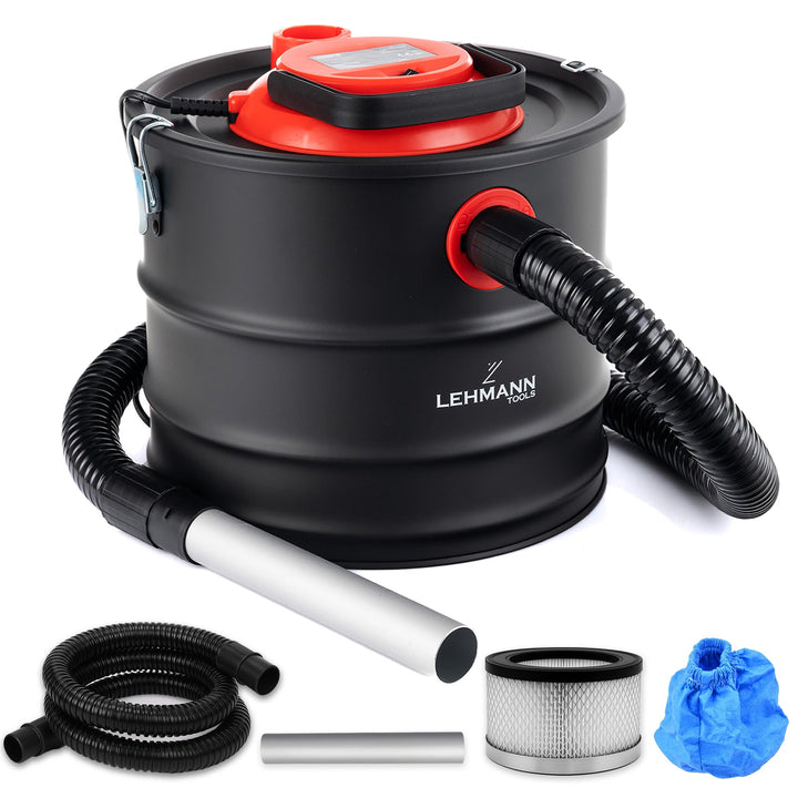 LEHMANN Aschesauger 15L - Kaminsauger für hohe Temperaturen - robustem Metalltank - Waschbar HEPA-Fi