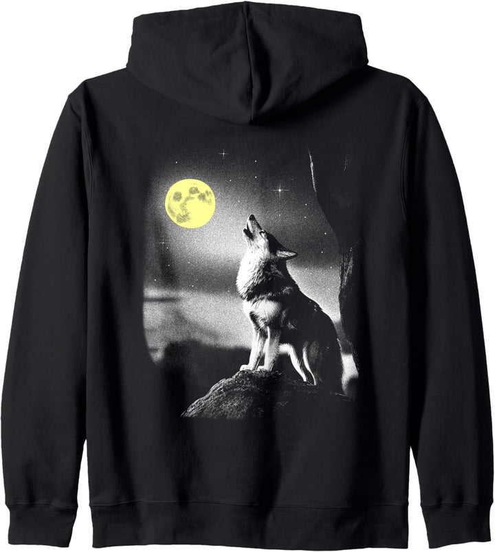 Cooler Wolf der unter einem Sternenhimmel den Mond anheult Kapuzenjacke