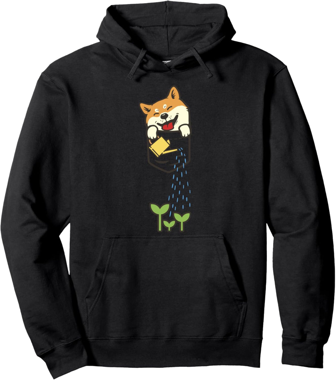 Cute Pocket Shiba Inu Dog Lover Plants Gardening Gift Pullover Hoodie