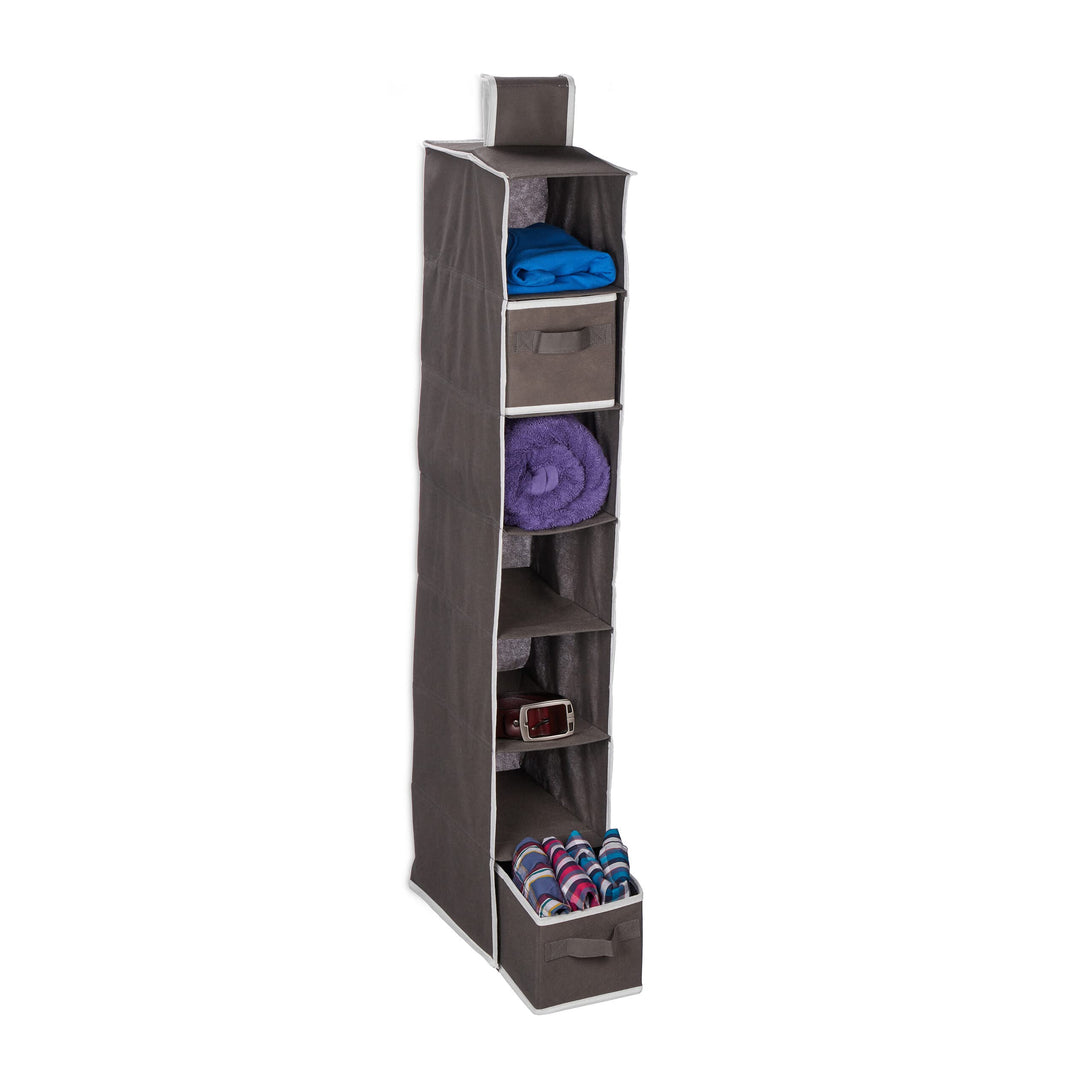 Relaxdays Hängeregal Kleiderschrank, 7 Fächer, Stoff, HxBxT: 106 x 16,5 x 31 cm, 2 Schübe, Kleideror