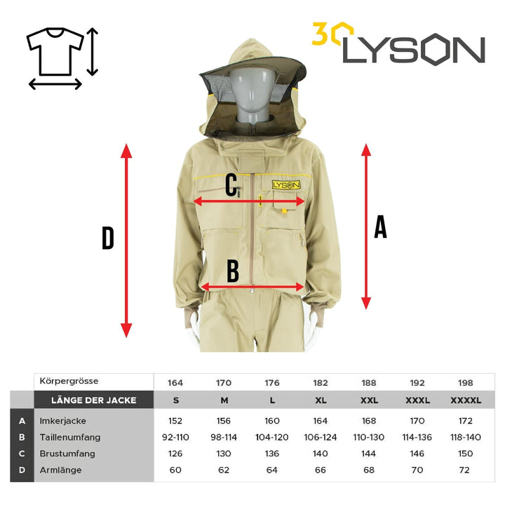LYSON Imkerjacke mit abnehmbarem Hut, Imkerbluse mit Schleier, Schutzhemd für Imker Beekeeping Jacke
